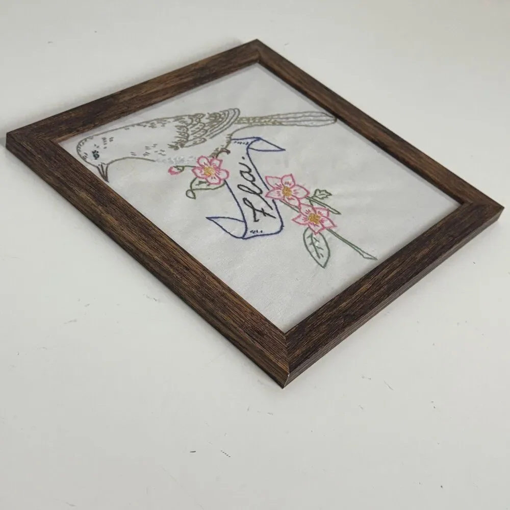 Handmade Vintage Florida State Bird & Flower Framed 9x9”
